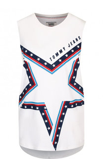 Хлопковый топ свободного кроя с принтом Tommy Hilfiger