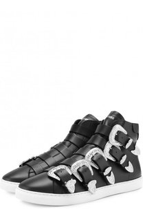 Высокие кожаные кеды на молнии с декоративными пряжками Dsquared2