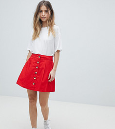 Расклешенная хлопковая юбка на пуговицах ASOS DESIGN Petite - Красный