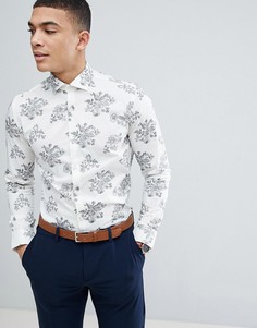 Зауженная белая рубашка с цветочным принтом Moss London - Белый