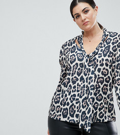 Блузка с глубоким вырезом, завязкой и леопардовым принтом John Zack Plus - Мульти