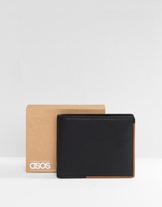 Черный кожаный бумажник со светло-коричневой подкладкой ASOS - Черный