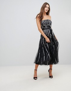 Короткое приталенное платье с сетчатой вставкой QED London - Черный