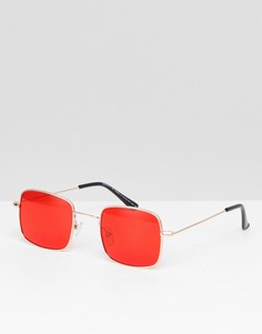 Золотистые квадратные солнцезащитные очки с красными стеклами ASOS DESIGN - Золотой