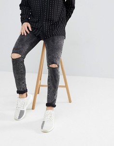 Черные обтягивающие джинсы с рваными коленями Mennace - Черный