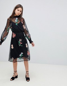 Сетчатое платье миди с цветочной отделкой Neon Rose - Черный