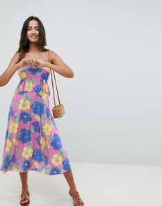Сарафан миди с цветочным принтом и оборкой ASOS DESIGN - Мульти