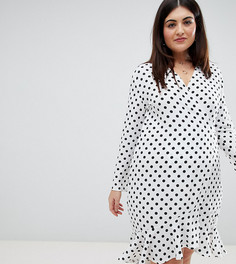 Платье в горошек с запахом Boohoo Plus - Черный