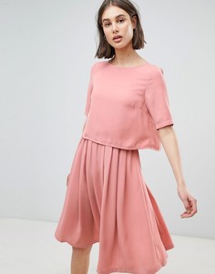 Короткое приталенное платье 2 в 1 Ichi - Розовый
