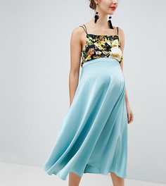 Атласная юбка миди с разрезом сбоку ASOS DESIGN Maternity - Зеленый