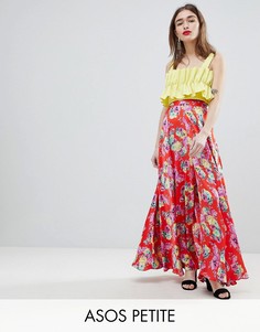 Атласная юбка макси с цветочным принтом и разрезом ASOS DESIGN Petite - Мульти