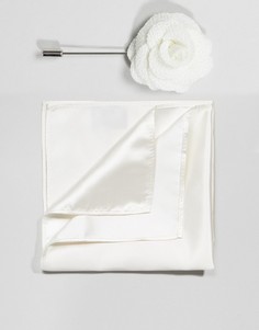 Булавка на лацкан с цветком и платок для пиджака Gianni Feraud - Белый