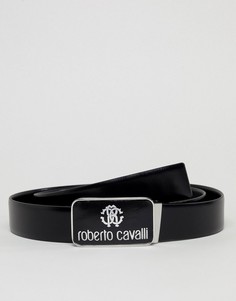Узкий кожаный ремень с логотипом Roberto Cavalli - Черный