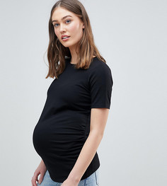 Длинная футболка с круглым вырезом и короткими рукавами ASOS DESIGN Maternity - Черный