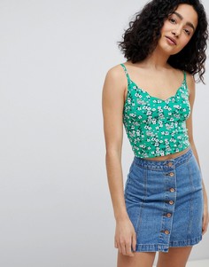 Топ на тонких бретельках с цветочным принтом New Look - Зеленый