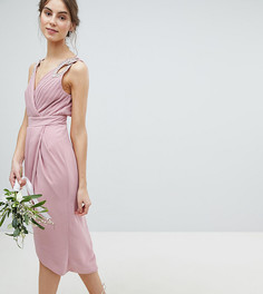 Платье миди с запахом и отделкой TFNC Tall - Розовый