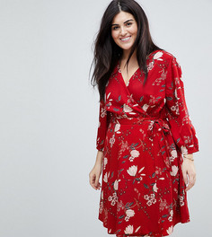 Платье с запахом и цветочным принтом Yumi Plus - Красный