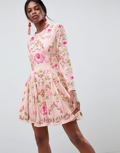 Короткое приталенное платье с цветочной вышивкой ASOS EDITION - Розовый