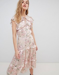 Шелковое платье миди с цветочным узором Rahi Cali - Розовый