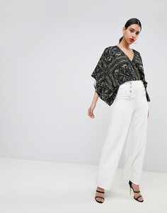 Широкие брюки с золотистыми пуговицами Flounce London - Белый