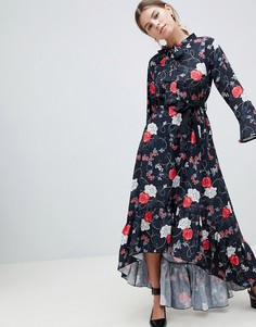 Платье миди с цветочным принтом и поясом Uttam Boutique - Розовый