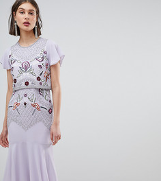 Платье миди со сплошной вышивкой с бисером Frock And Frill - Фиолетовый
