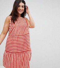 Ярусный хлопковый сарафан мини в полоску ASOS DESIGN Curve - Мульти