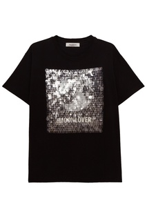 Черная хлопковая футболка с пайетками Valentino