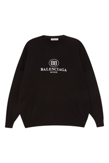 Черный шерстяной джемпер с вышитым логотипом Balenciaga