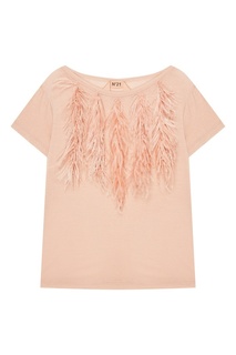 Розовая футболка с перьями No21