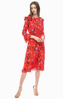 Красное платье средней длины с цветочным принтом Tom Tailor Denim
