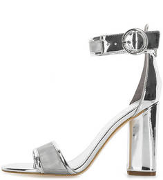 Серебристые босоножки на устойчивом каблуке Guess