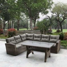 Угловой диван из искусственного ротанга со столиком Afina garden AFM-307G brown/olive