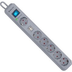 Сетевой фильтр Defender DFS 501 2м 6 розеток grey