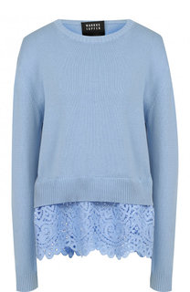 Хлопковый пуловер с круглым вырезом и кружевной вставкой Markus Lupfer