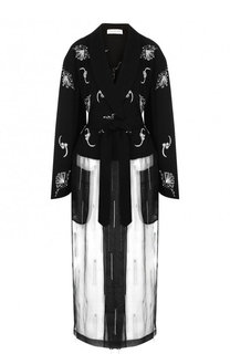 Полупрозрачное пальто с поясом и контрастной отделкой Dries Van Noten