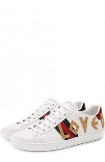 Кожаные кеды New Ace с аппликацией Gucci