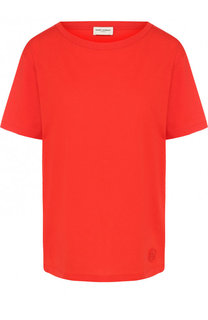 Однотонная хлопковая футболка с круглым вырезом Saint Laurent