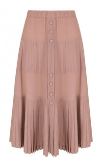 Однотонная юбка-миди с плиссированными вставками No. 21