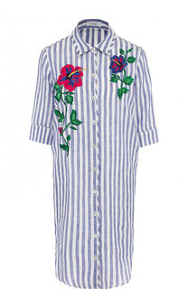 Льняное платье-рубашка свободного кроя с контрастной вышивкой Van Laack