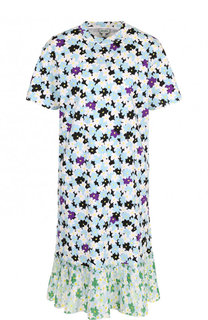 Хлопковое мини-платье с принтом и плиссированной оборкой Kenzo