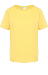 Однотонная хлопковая футболка с круглым вырезом Saint Laurent