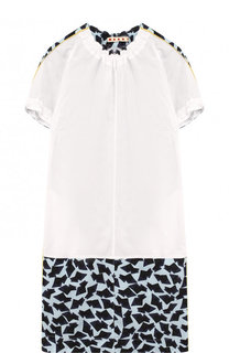 Комбинированное платье из хлопка прямого кроя с принтом Marni