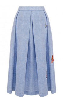 Хлопковая юбка-миди с вышивкой в виде бабочек Van Laack