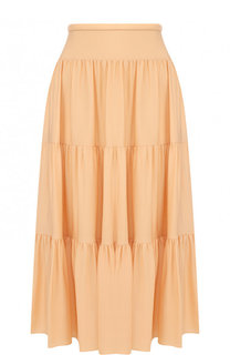 Однотонная юбка-миди из смеси вискозы и шелка Chloé