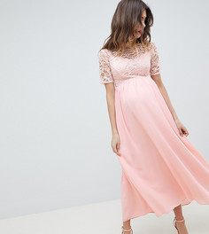 Платье макси с высоким воротом и кружевным лифом Queen Bee - Розовый