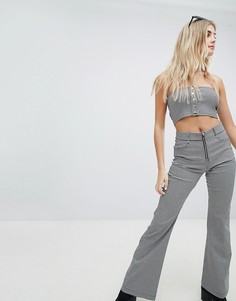 Брюки от комплекта в клетку с широкими штанинами и молнией Honey Punch - Мульти