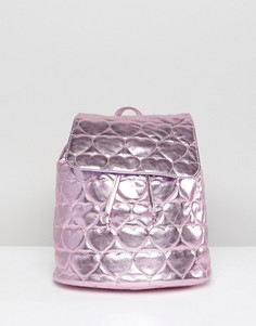 Розовый рюкзак металлик с о стегаными сердечками Lazy Oaf - Розовый