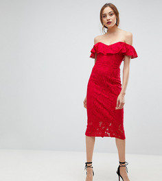 Кружевное платье-футляр с оборками Little Mistress Tall - Красный