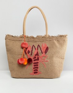 Структурированная пляжная сумка с вышитым вручную омаром America & Beyond - Мульти